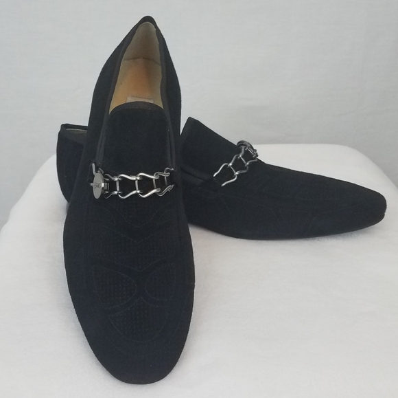 black suede slip on loafers